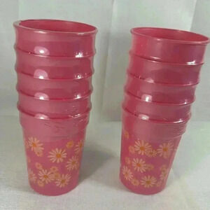 Pink and White‎ Flowered Plastic Party Favor Cups LOT of 10 items-sealed NWT
